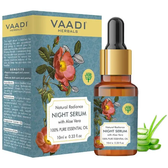 Vaadi Herbals Natural Radiance Night Serum with Aloe Vera - Reduces Dark Spots & Patches, Repairs Damaged & Uneven Skin