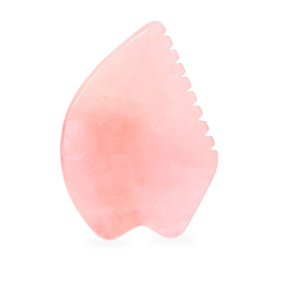 Getmecraft Rose Quartz Leaf Shape Gua Sha Facial Massage Tool With Teeth Shape Edges