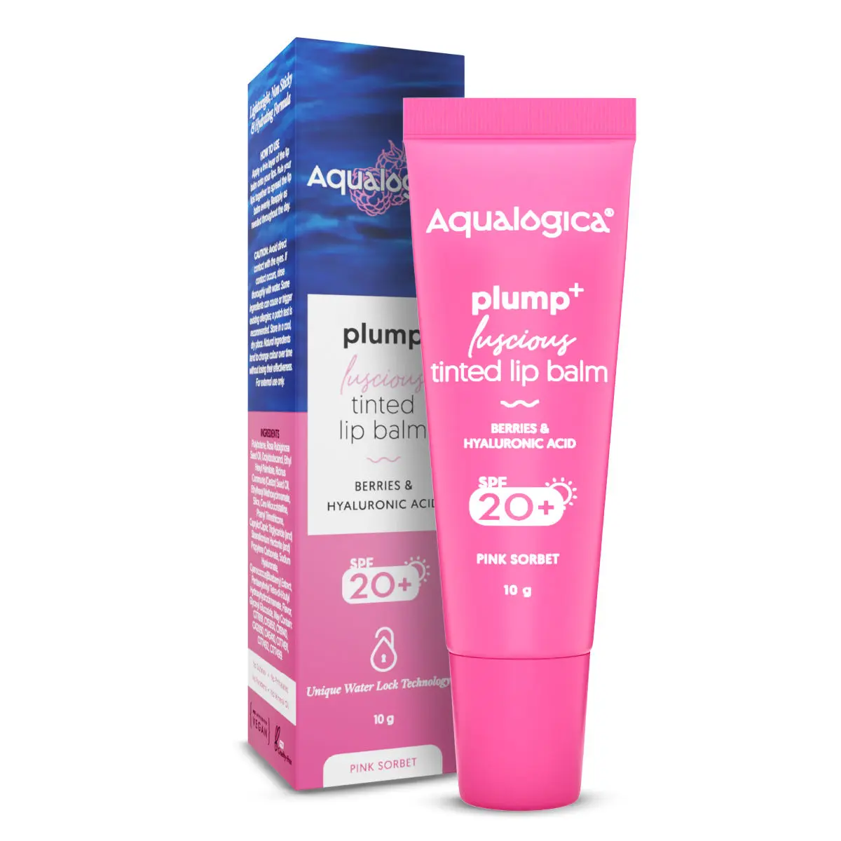 Aqualogica Pink Sorbet Plump+ Luscious Tinted SPF 20+ Lip Balm with Berries & Hyaluronic Acid - 10g