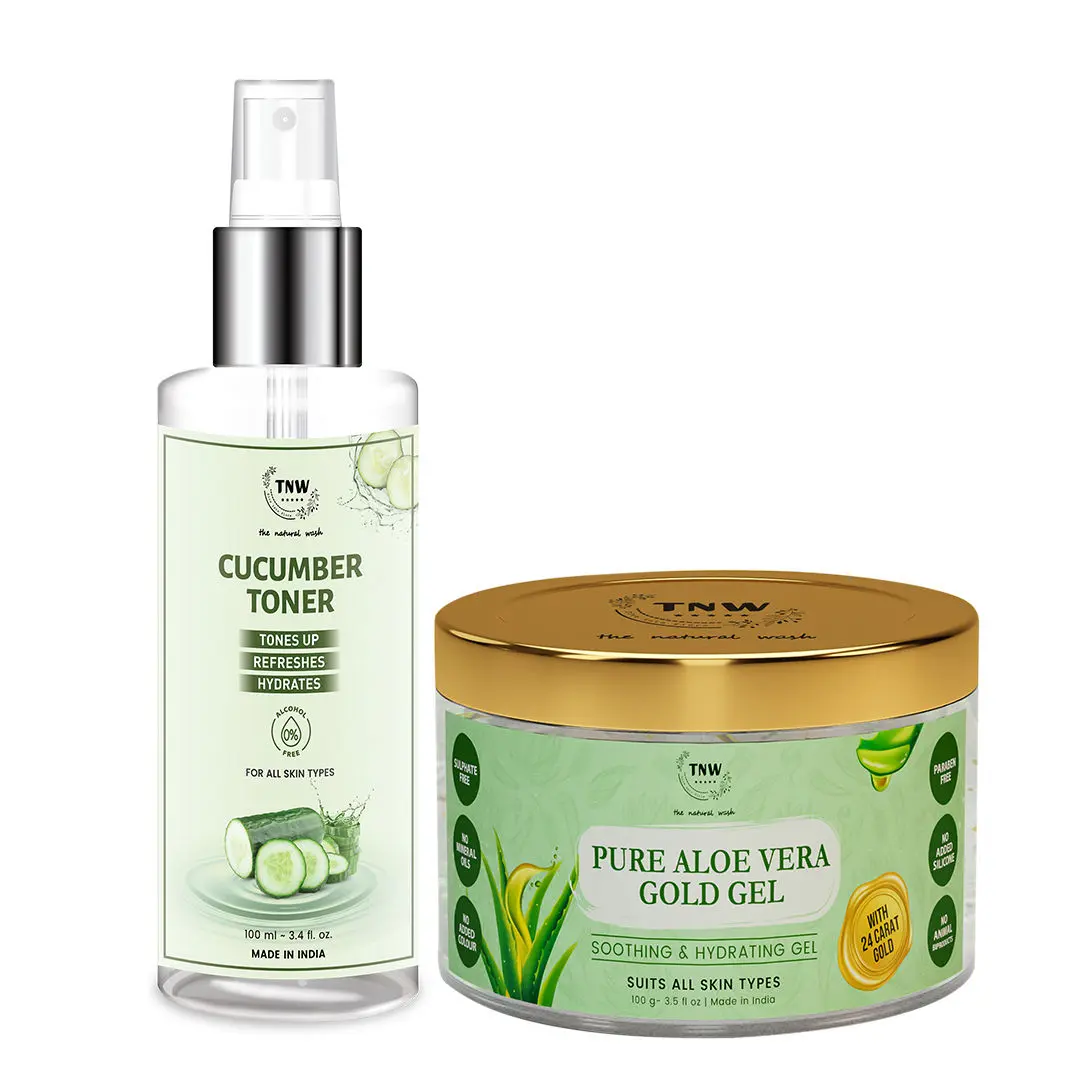 TNW-The Natural Wash Combo of Pure Aloe Vera Gold Gel & Cucumber Toner | Gel For Acne,Scars,Sunburn Treatment Prevents Dark Spots,100 ML |Pore Tightening Toner .Oil Control And Removes Make Up 100 ML