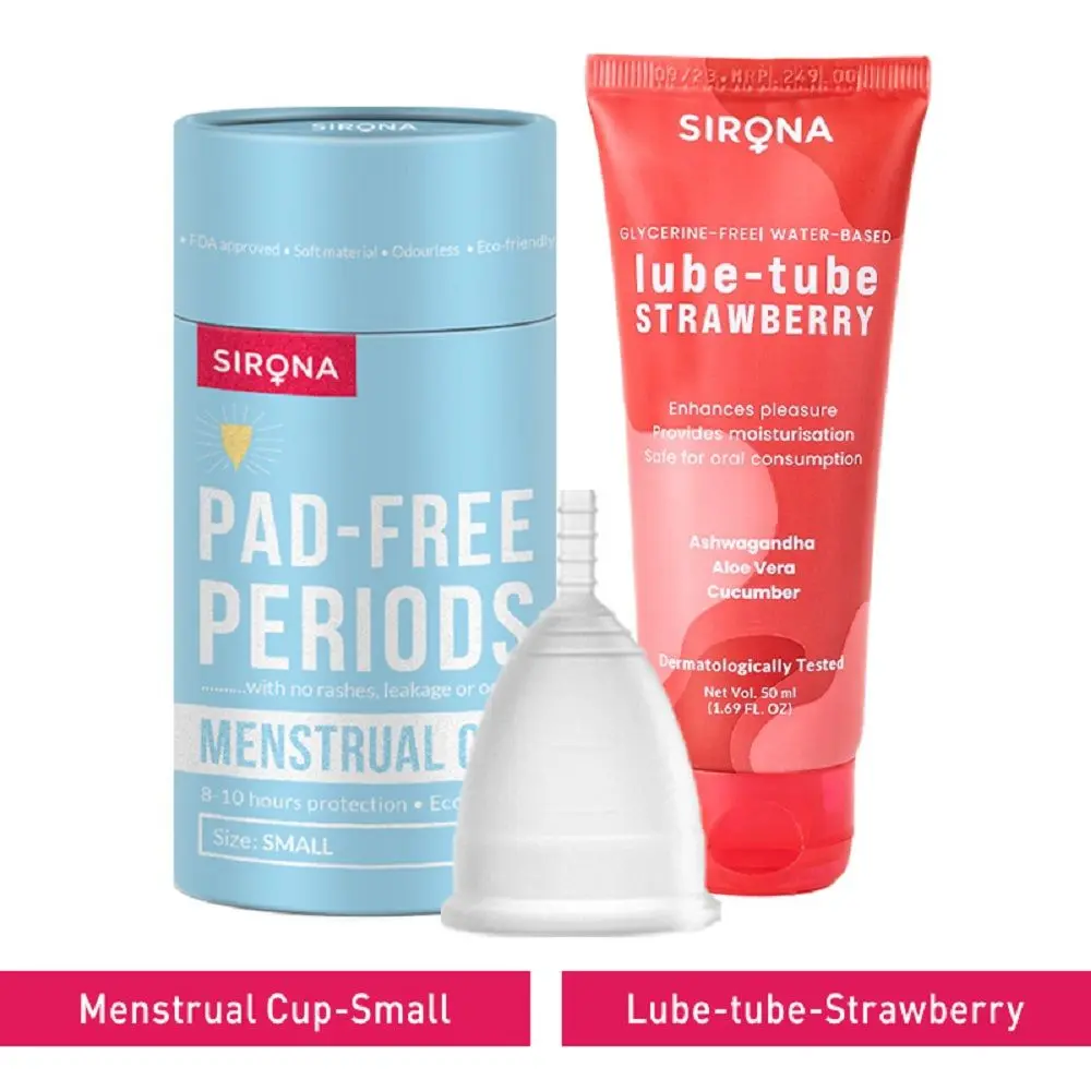 Sirona FDA Approved Menstrual Cup (Small) with Glycerine Free Natural Strawberry Lubricant Gel