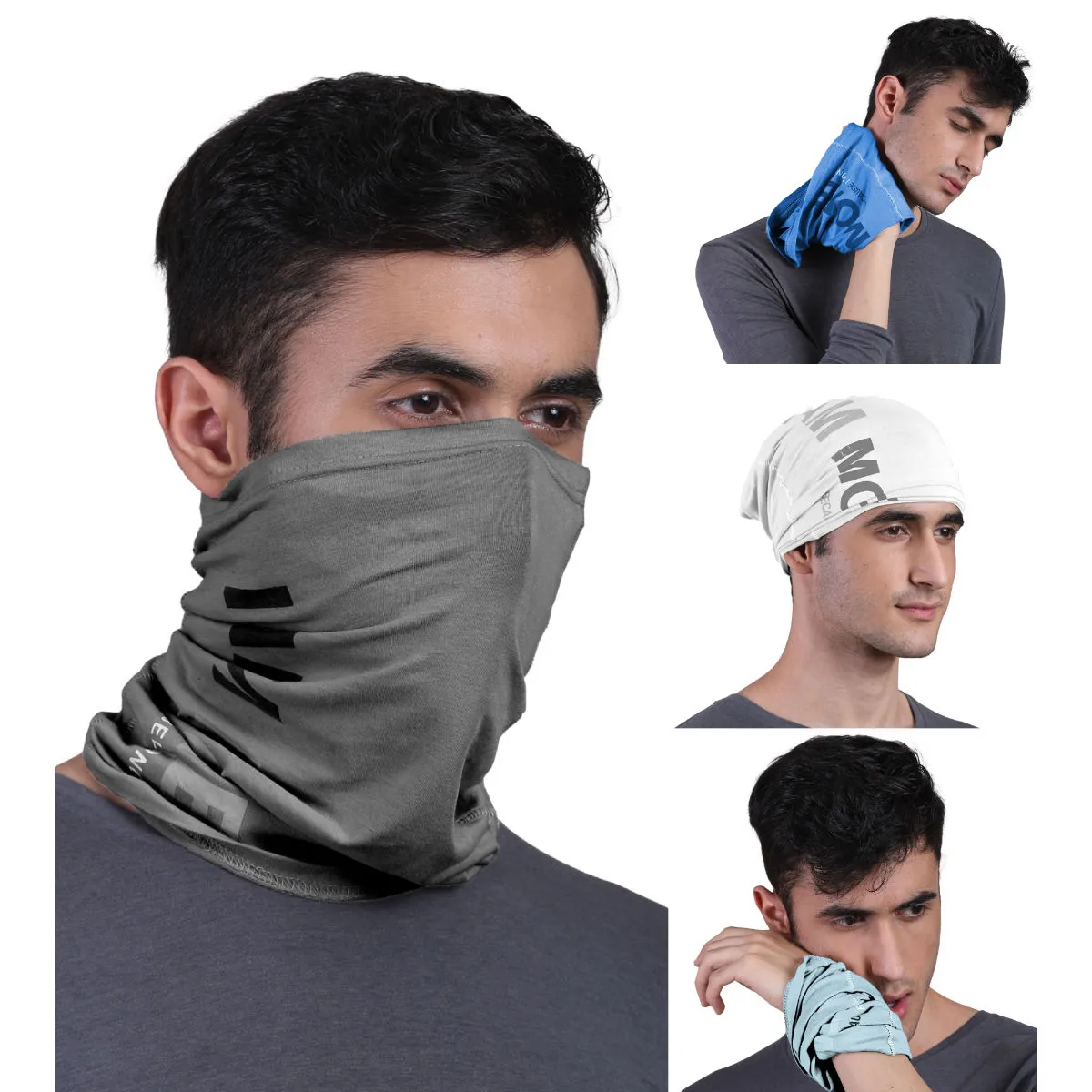 FREECULTR Unisex Printed Bamboo Bandana Anti Microbial Multipurpose Cloth Face Mask (pack Of 4)