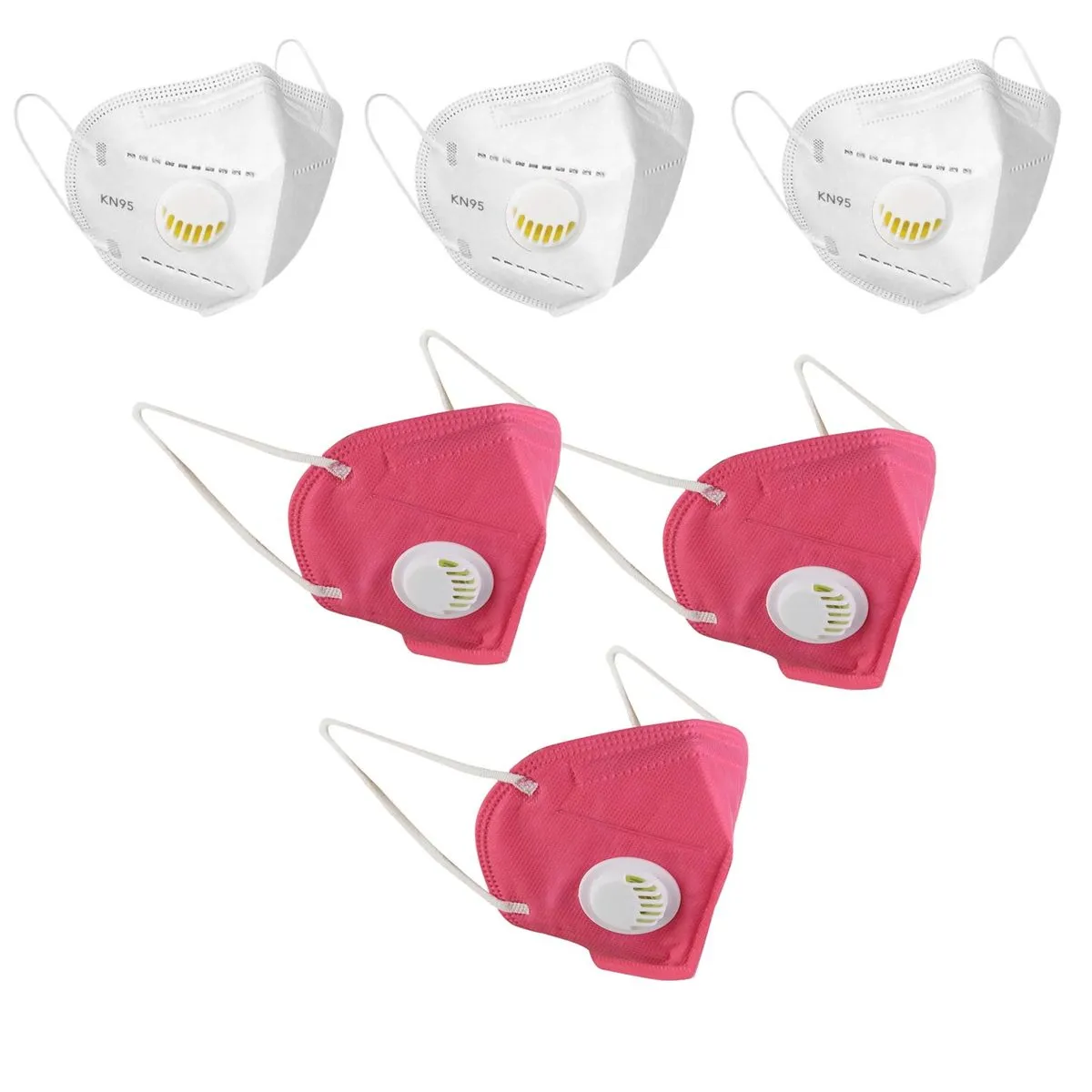 Fabula Pack of 6 KN95/N95 Anti-Pollution Reusable 5 Layer Mask (White,Pink)