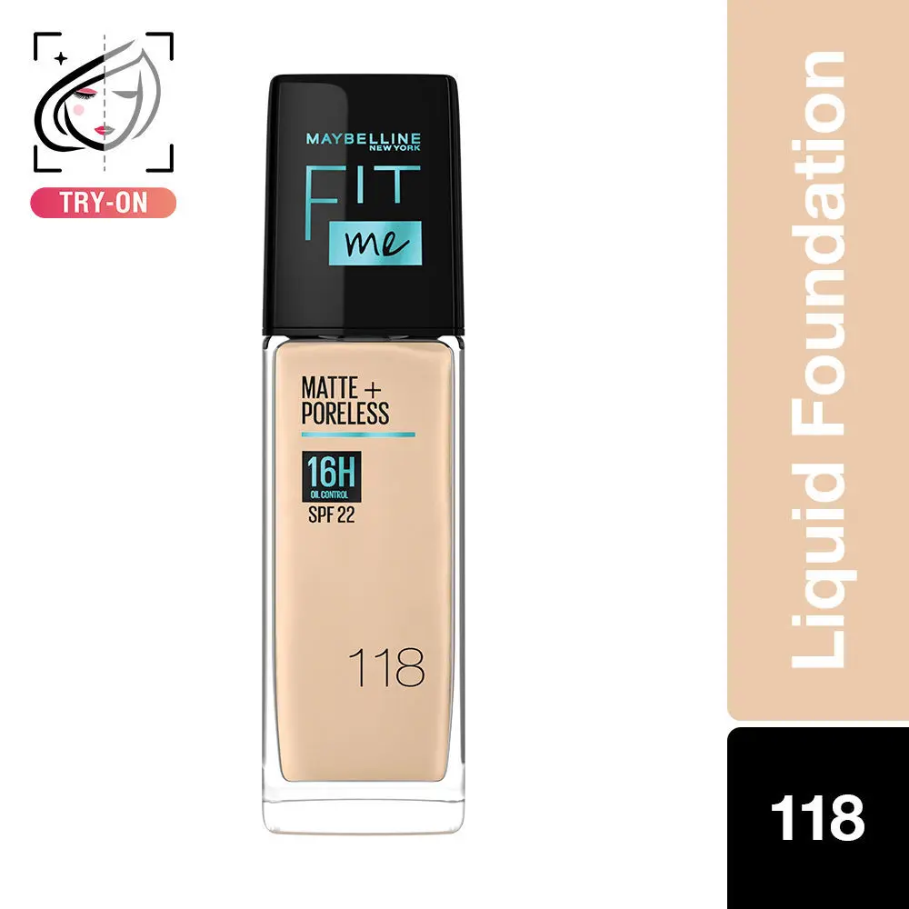 Maybelline New York Fit Me Matte + Poreless Liquid Foundation, 118 Light Beige | Matte Foundation | Oil Control Foundation | Foundation With SPF, 30 ml