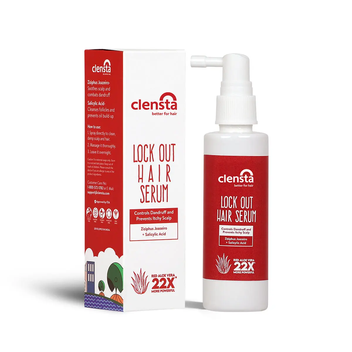 Clensta Lock Out Hair Serum| Red Aloe Vera, Ziziphus Joazeiro and Salicylic Acid| Anti-dandruff Serum| Prevents Itchy Scalp