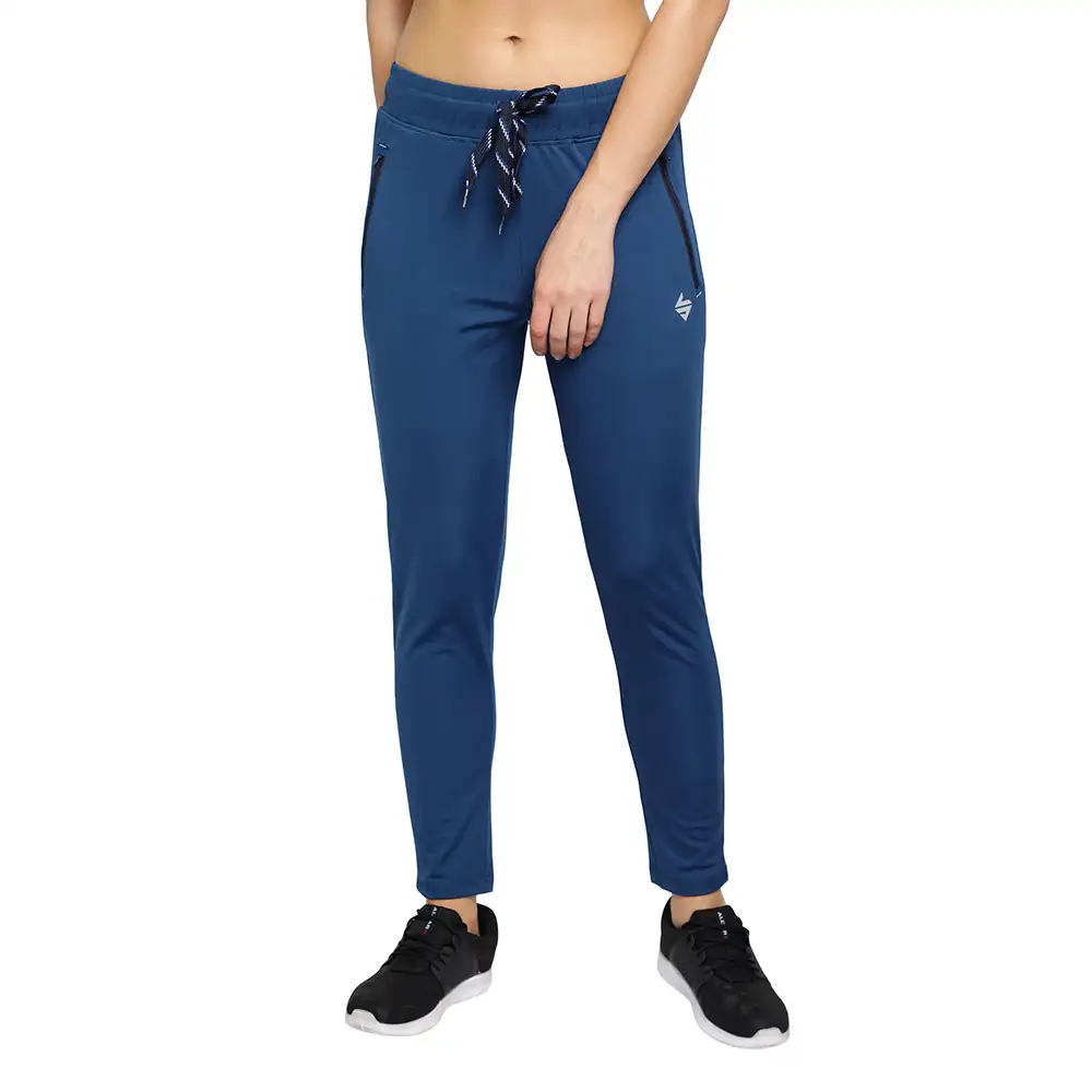 John Ally Women's Gym Track Pant Zipper Pocket with Anti-Microbial Technology,  Berlin Blue  Large