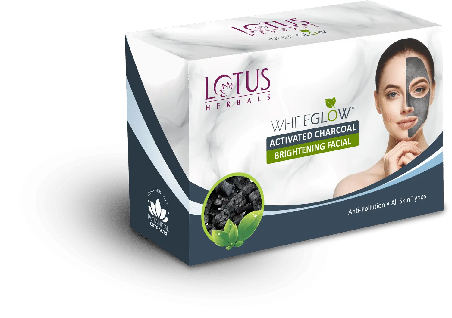 Lotus Herbals WhiteGlow Activated Charcoal Brightening 4 in 1 Facial Kit | Tea Tree | Oil Control & Anti Pollution | Salon Grade | All Skin Types | 188g