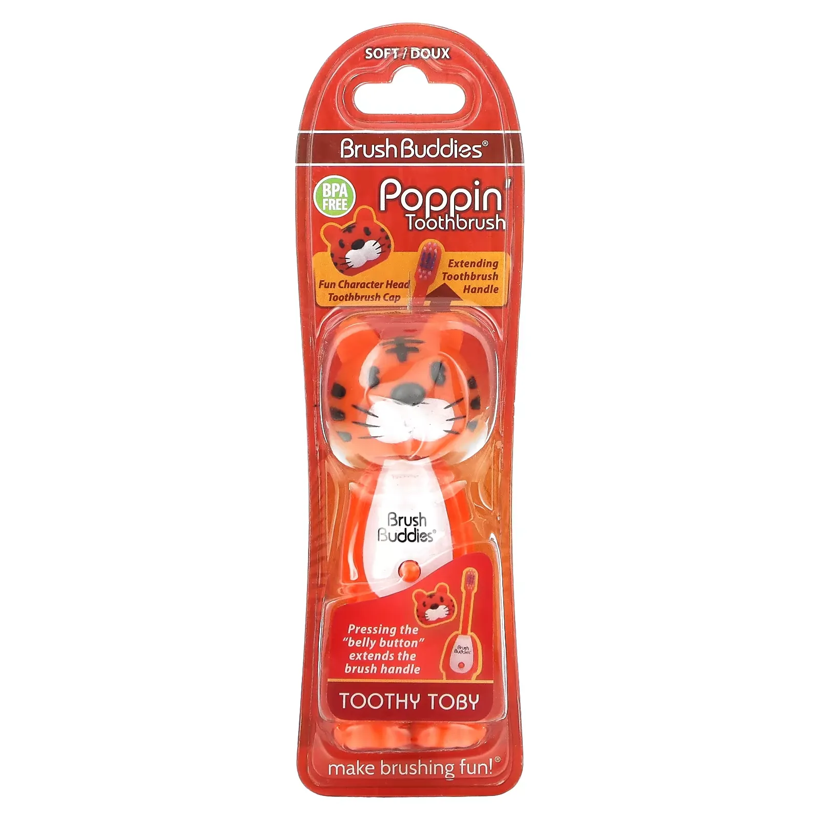 Poppin', Toothy Toby Tiger, Soft, 1 Toothbrush