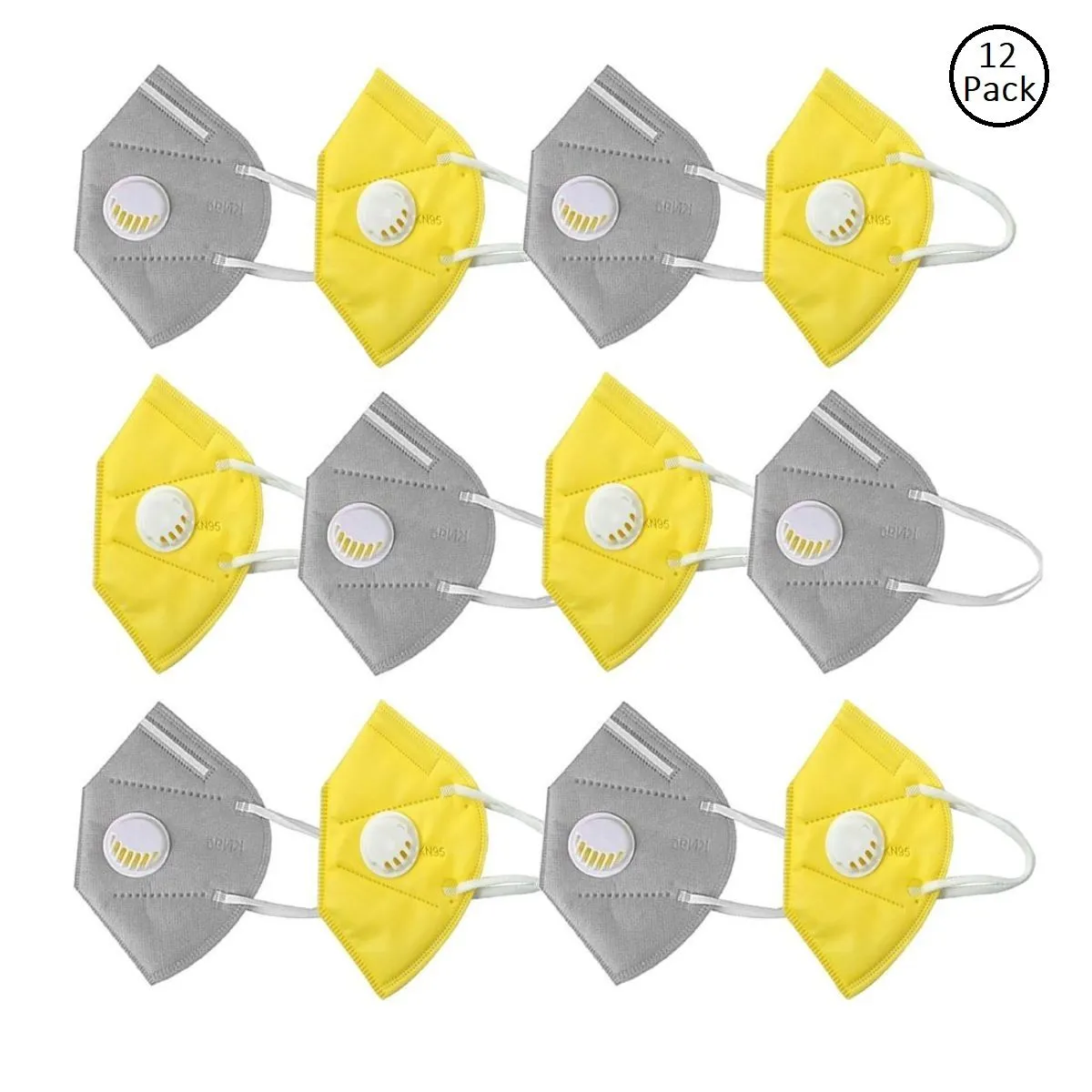 Fabula Pack Of 12 Anti-Pollution Reusable 5 Layer Mask - Yellow Grey