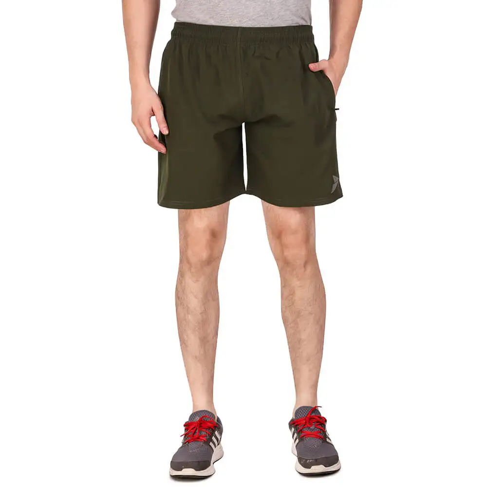 Fitinc N S Lycra Shorts with Both Side Safety Zippered Pockets,  Large  Mud Green