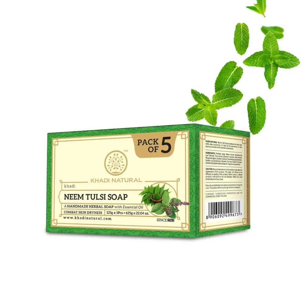 Khadi Natural Neem Tulsi Handmade Soap| Remove Dirt & Impurities (Pack of 5) - 625 g