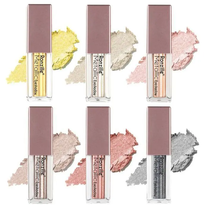 Ronzille Liquid Metallic Eyeshadow (Pack of 6) 3 ml Each (Golden-Godess, Champagne, Mollen Midnight, Diamond Dust, Smoky Storm, Rose Gold)