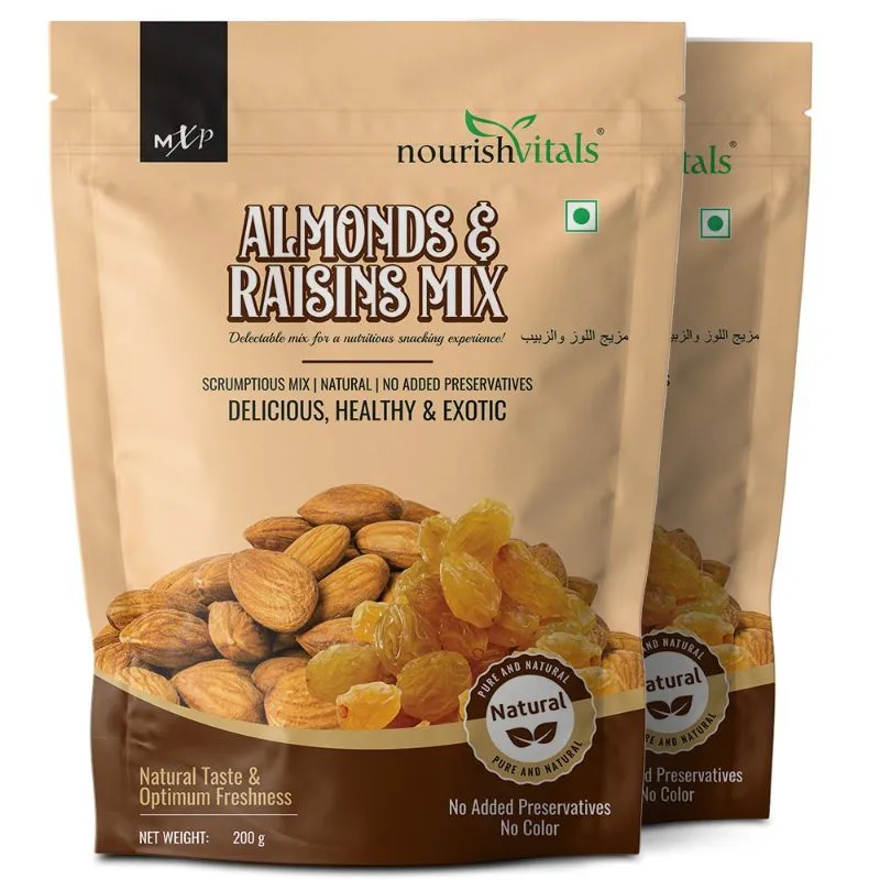 NourishVitals Almonds And Raisins Mix, Scrumptious Mix, Delicious, Healthy & Exotic