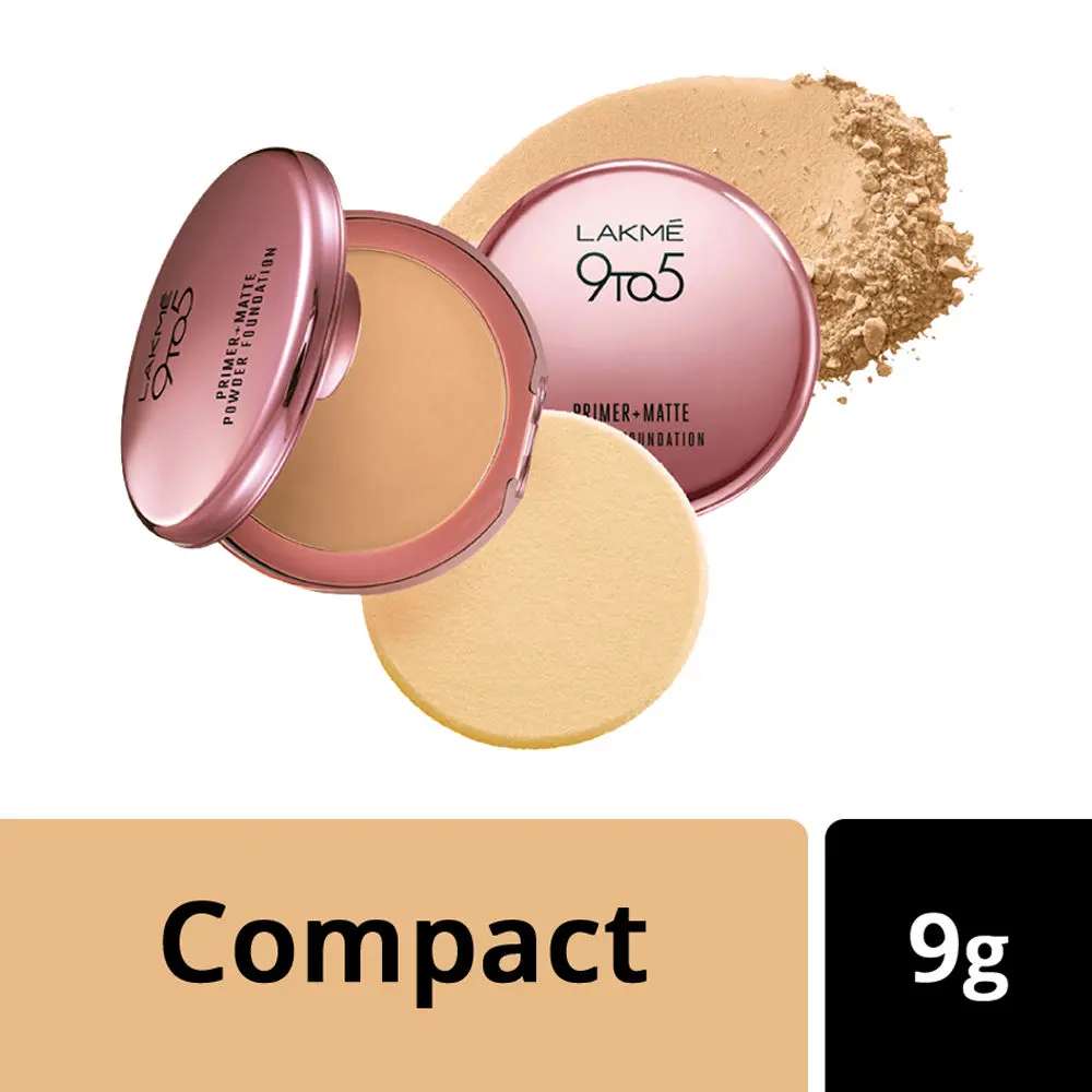 Lakme 9 to 5 Primer + Matte Powder Foundation Compact - Silky Golden (9 g)