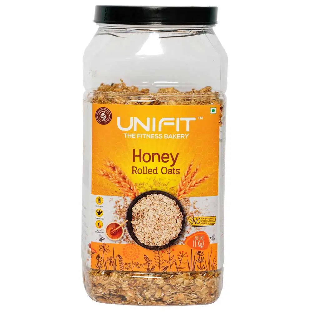 UNIFIT Honey Rolled Oats,  1 kg  Unflavoured