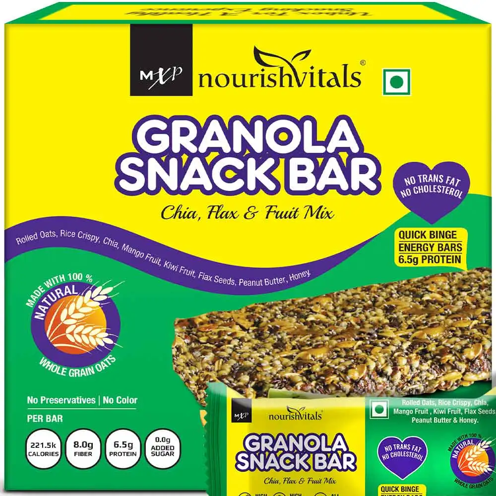 NourishVitals Granola Snack Bar,  5 Piece(s)/Pack  Chia, Flax Fruit Mix