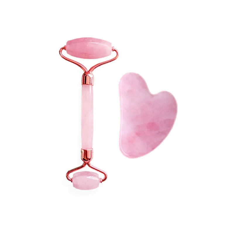 Le Marbelle Rose Quartz Roller & Gua Sha Massager Combo For Face, Neck, Dark Circles Under Eye Care