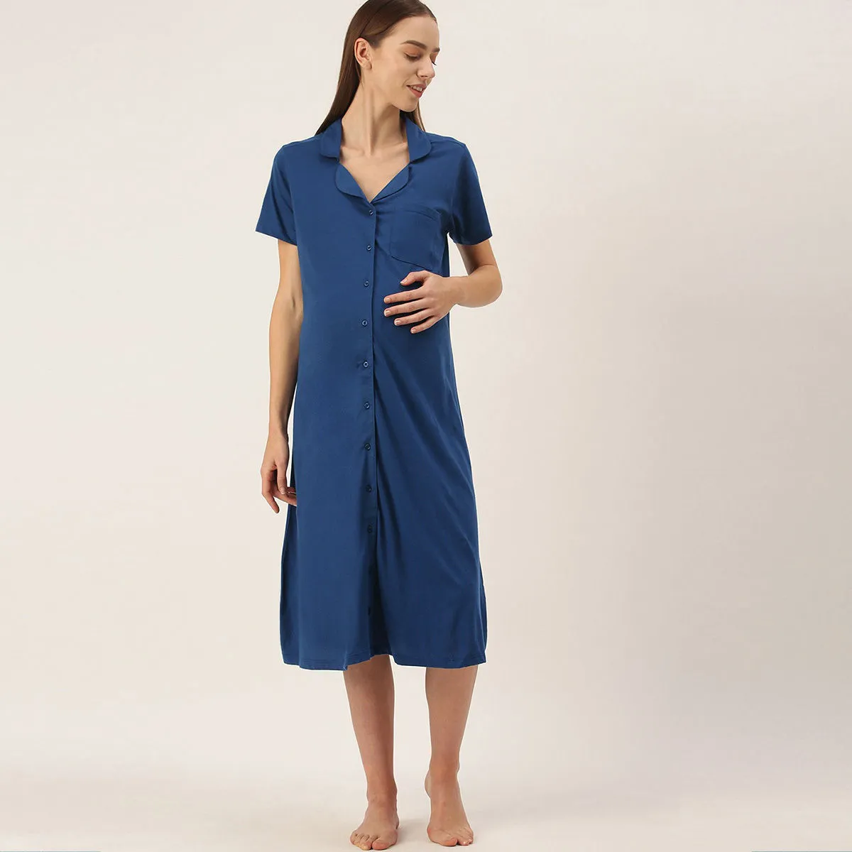 Nejo Feeding/Nursing Maternity Hospital Dress - Blue (XL)