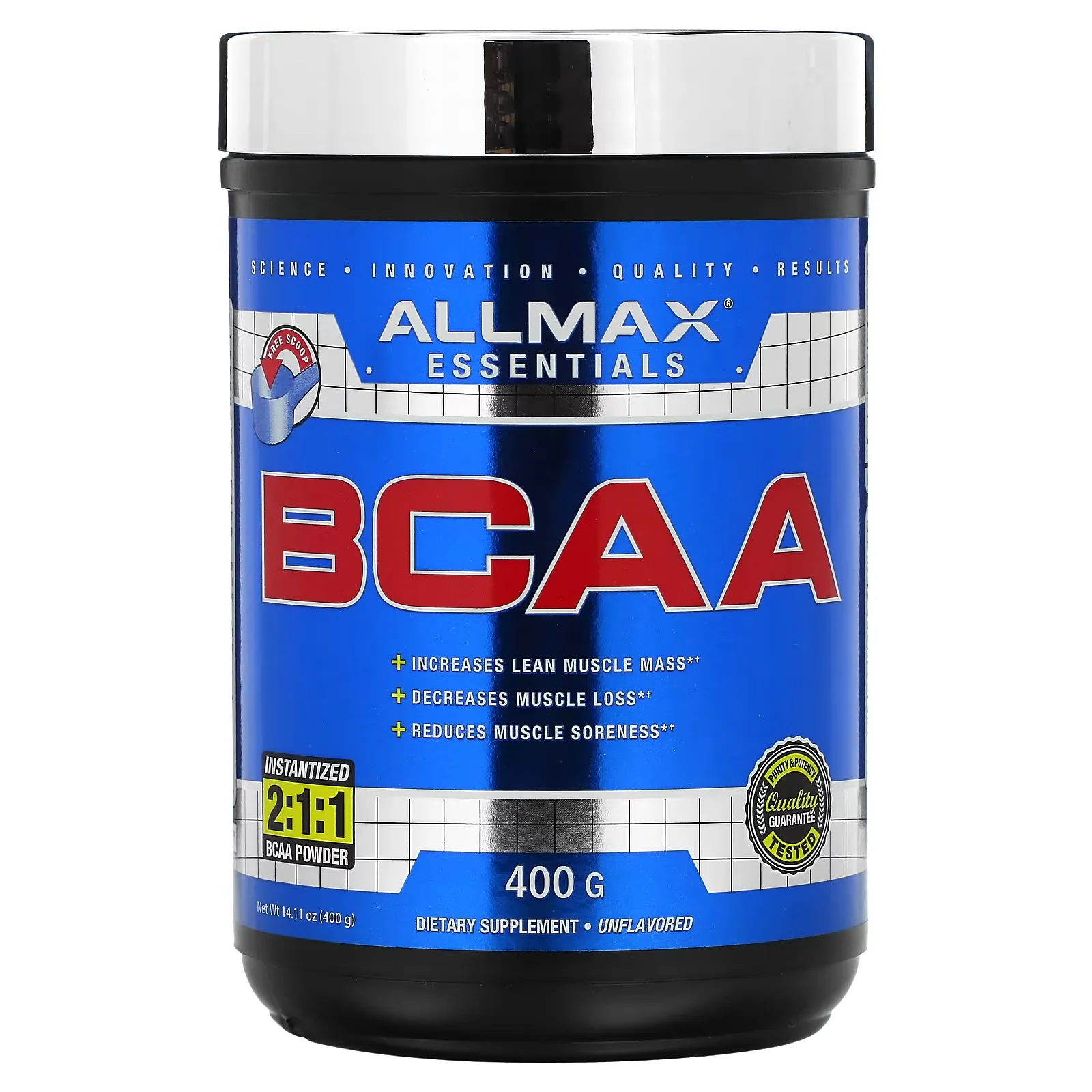 BCAA, Instantized  2:1:1 Powder, Unflavored, 14.11 oz (400 g)