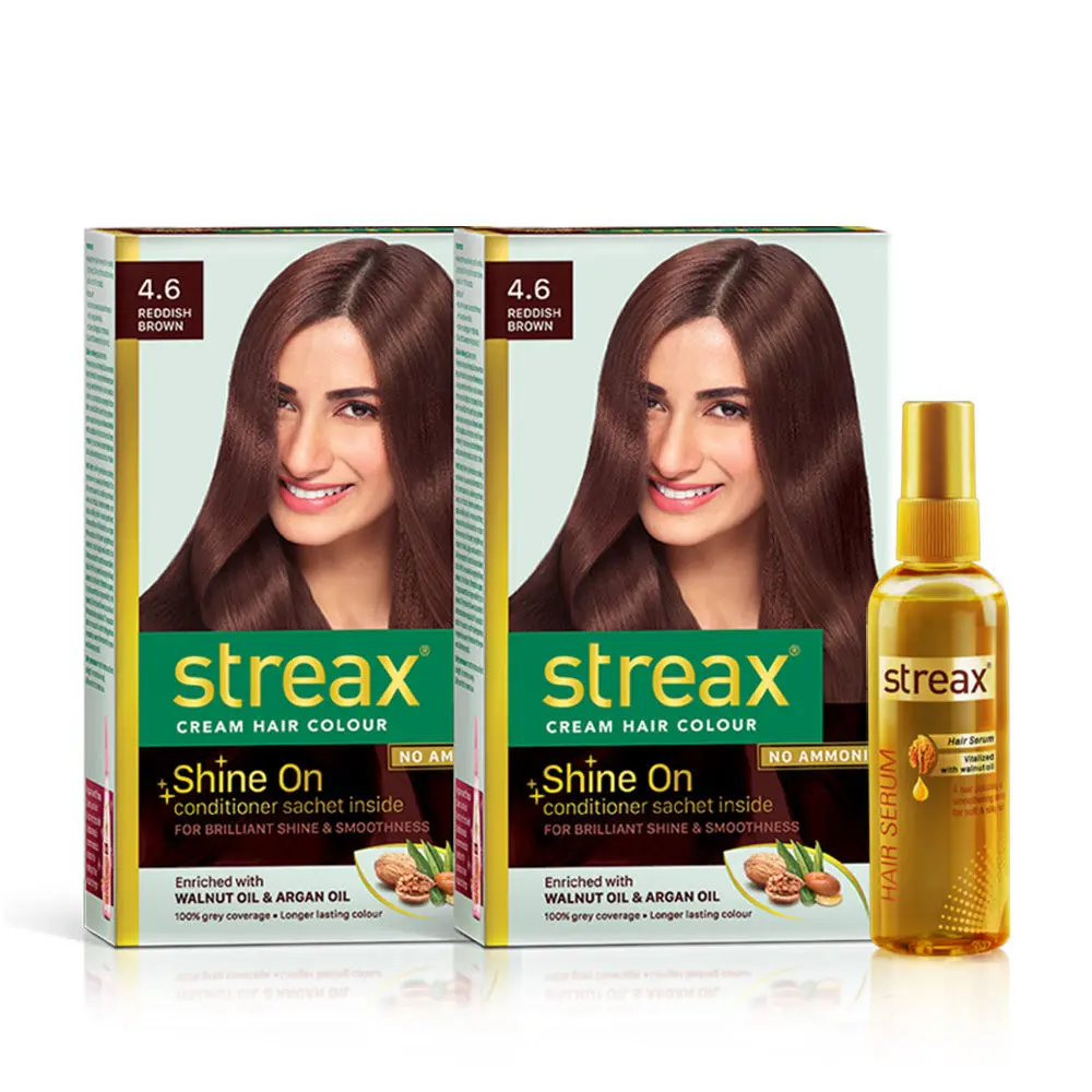 Streax Hair Colour Reddish Brown + Streax Walnut serum 45 ML