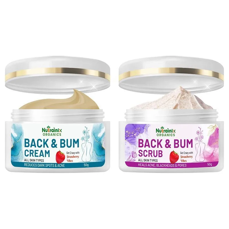 Nutrainix Organics Back & Bum Scrub And Cream Reduce Dark Spots & Acne Removal Combo Set Of 2