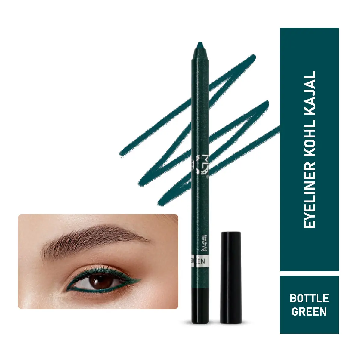 Mattlook Single Stroke Super Glide Eyeliner Kohl Kajal 24 Hours, Easy to Apply Creamy Texture, Intense, Smudgeproof and Water Resistant Colour, Bottle-Green (1.3gm)