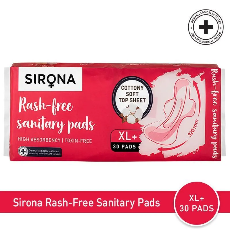 Sirona Cottony Soft Rash Free Sanitary Pads for Women - Pack of 30 (XL+), Highly Absorbent Core