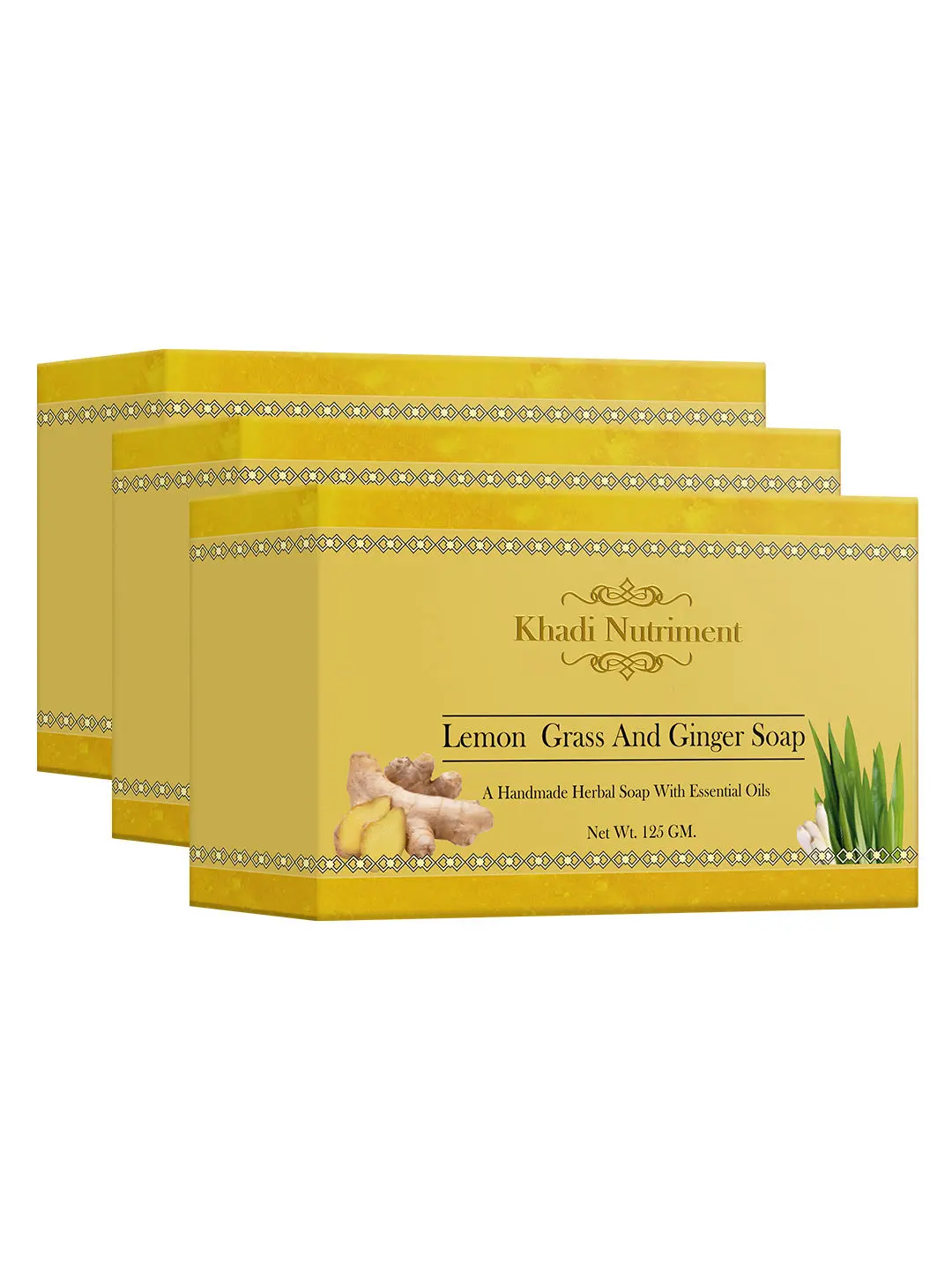 Khadi Nutriment Lemon Grass and Ginger Soap,125 gm (Pack of 3)