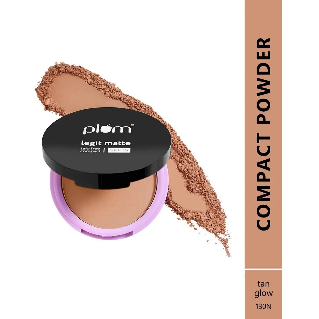 Plum Legit Matte Talc-Free Compact With SPF15 | Lightweight | Even Coverage | 100% Vegan & Cruelty Free | Tan Glow- 130N (Medium Deep, Neural Undertone)