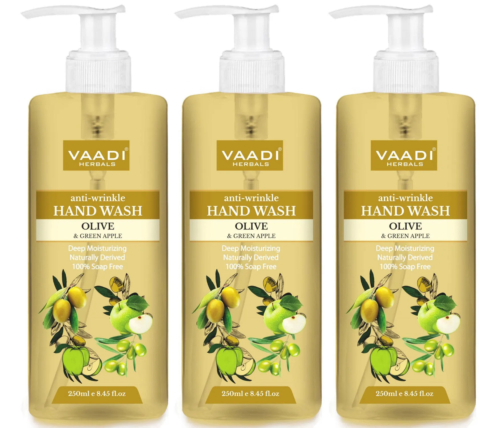 Vaadi Herbals Anti - Wrinkle Olive and Green Apple Hand Wash - Pack of 3