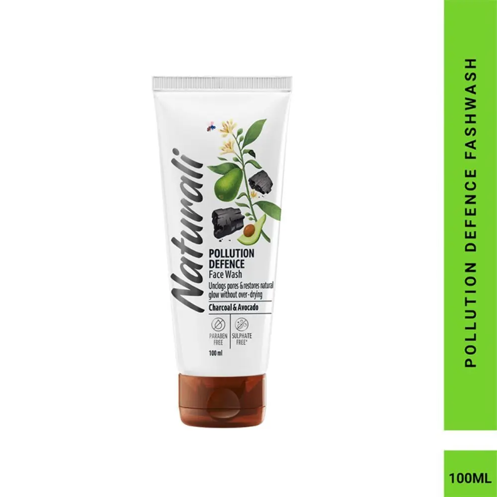 Naturali Pollution Defence Face Wash | With Charcoal & Avocado | Protects Skin From Pollution And Restores Natural Glow 100 Ml