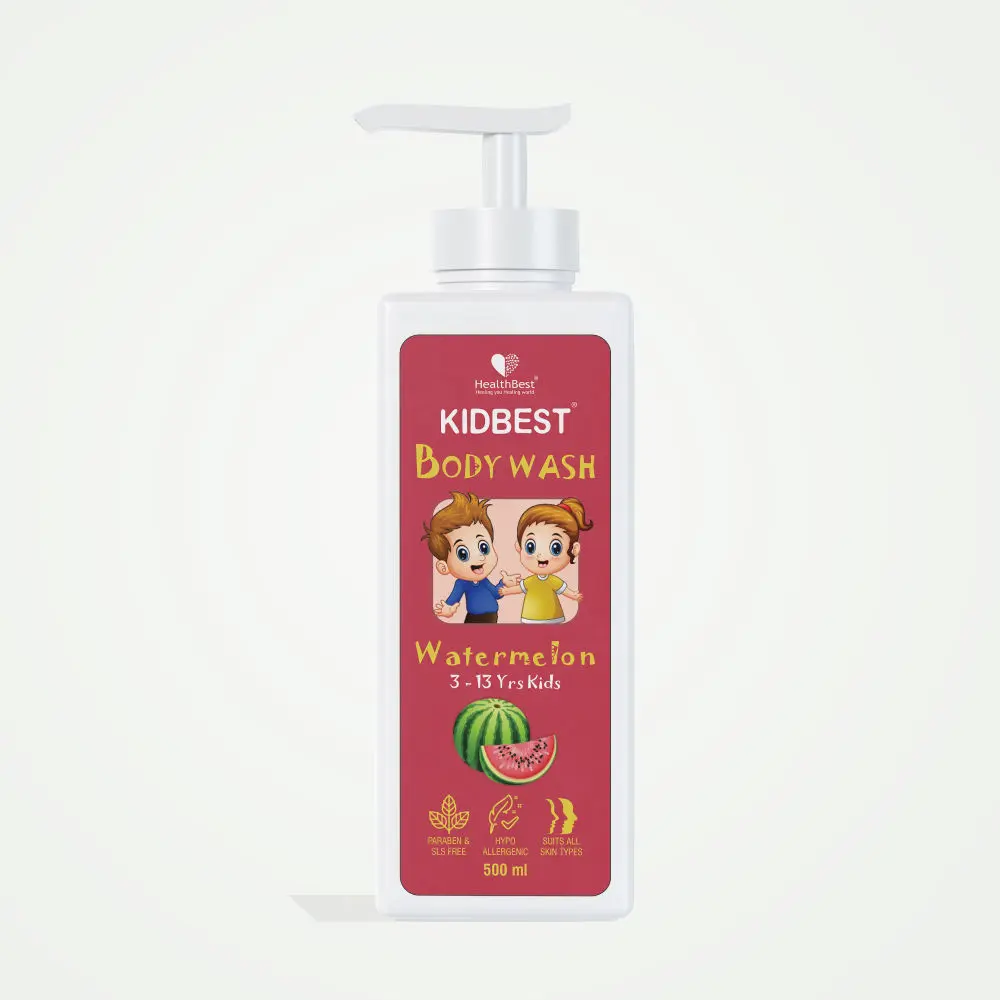 HealthBest Kidbest Bodywash for Kids | Anti-Bacterial | Normal Skin, Sensitive Skin & Dry Skin | Tear, Paraben, SLS free | Watermelon Flavor | 500ml