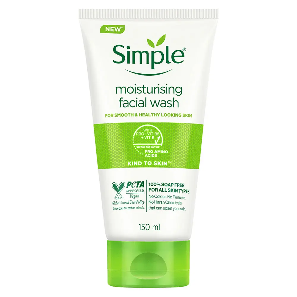 Simple Kind to Skin Moisturising Facial Wash | For all skin types | No Soap, No Added Perfume, No Harsh Chemicals, No Artificial Color, No Alcohol and No Parabens | 150 ml