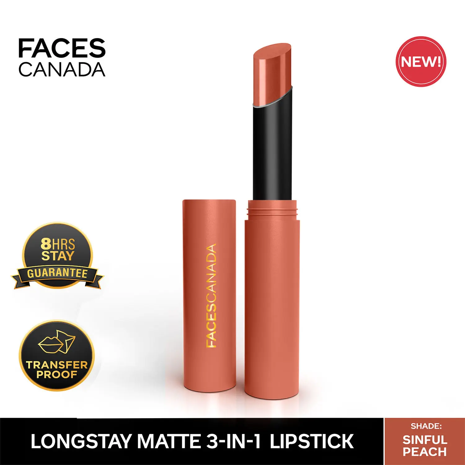 FACESCANADA Long Stay 3-in-1 Matte Lipstick Sinful Peach 05 2 gm