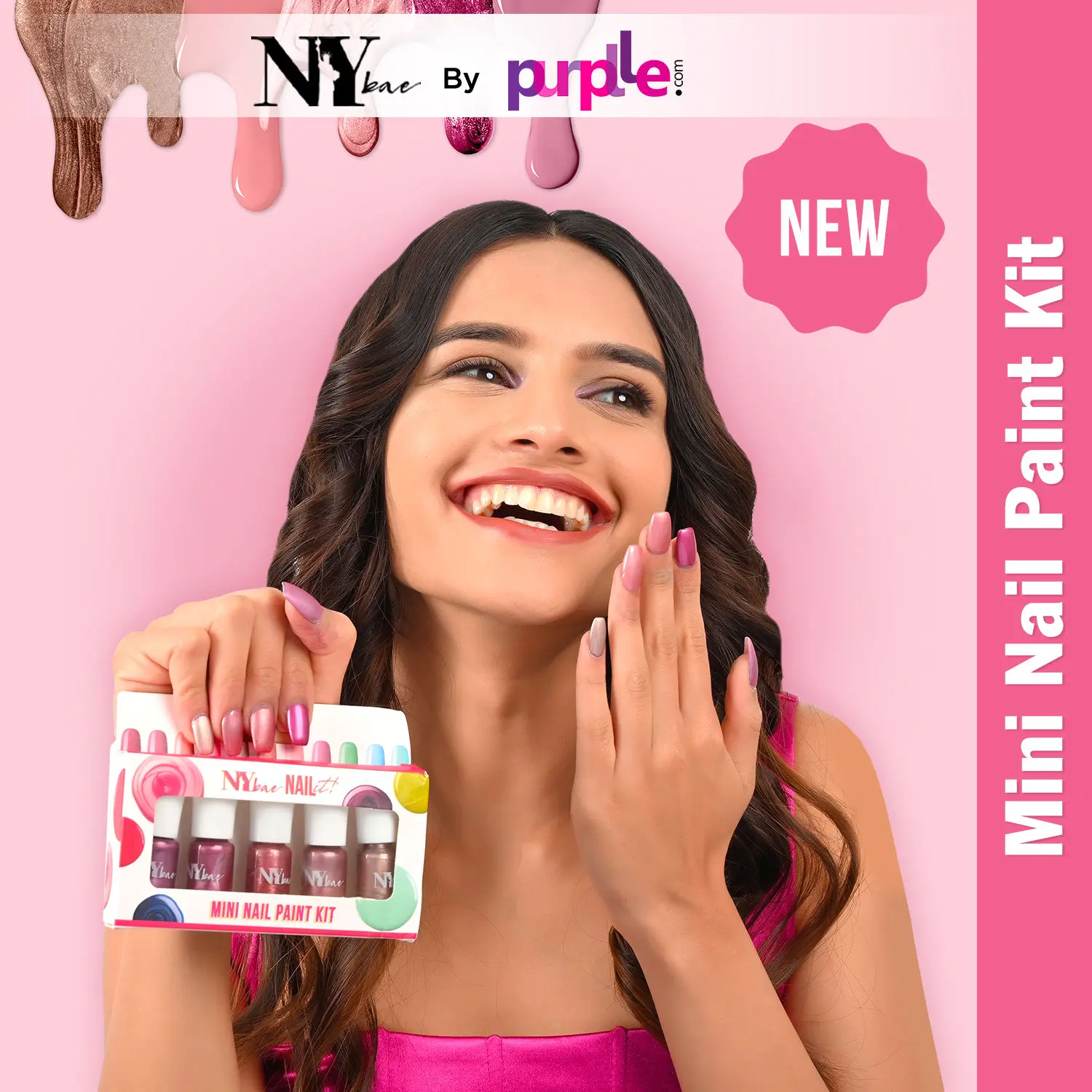 NY Bae Nail It Mini Nail Paint Kit - Pink Hues 07 (5 x 3 ml) | Highly Pigmented | Matte & Glossy | Chip-Free | Travel-Friendly Nail Polish Set