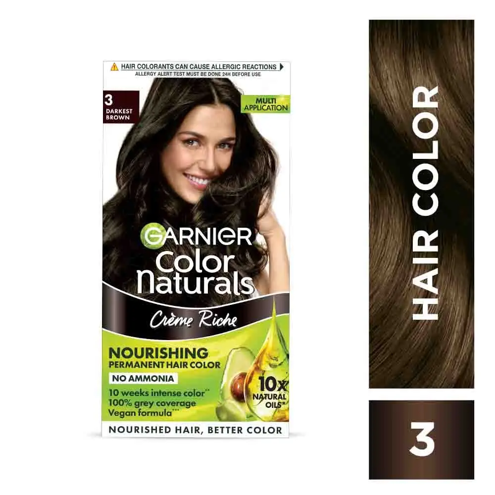 Garnier Color Naturals Nourishing Permanent Hair Colour Cream Darkest Brown 3 (70 ml + 60 g)