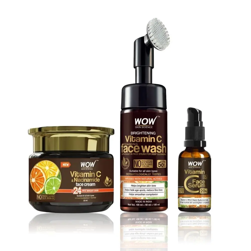 WOW Skin Science Vitamin C Glow Kit (Vitamin C Foaming Facewash (150 ml) + Vitamin C Serum (15 ml) + Vitamin C Face Cream (50 ml)