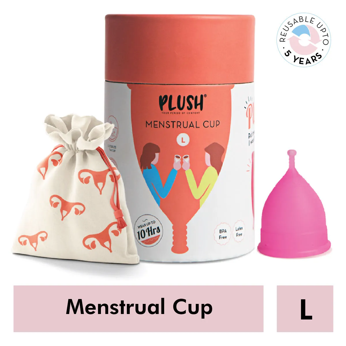 Plush 100% Reusable Menstrual Cup with Cotton Carry Pouch - Large