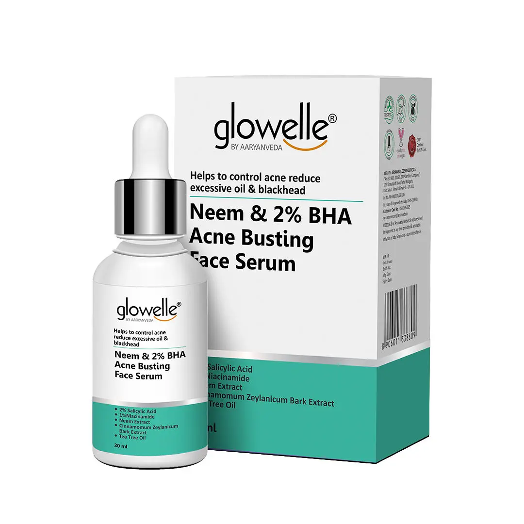 Aryanveda Glowelle Neem & 2% BHA Acne Busting Face Serum | For Acne, Excessive Oil and Blackheads Control - 30 ML