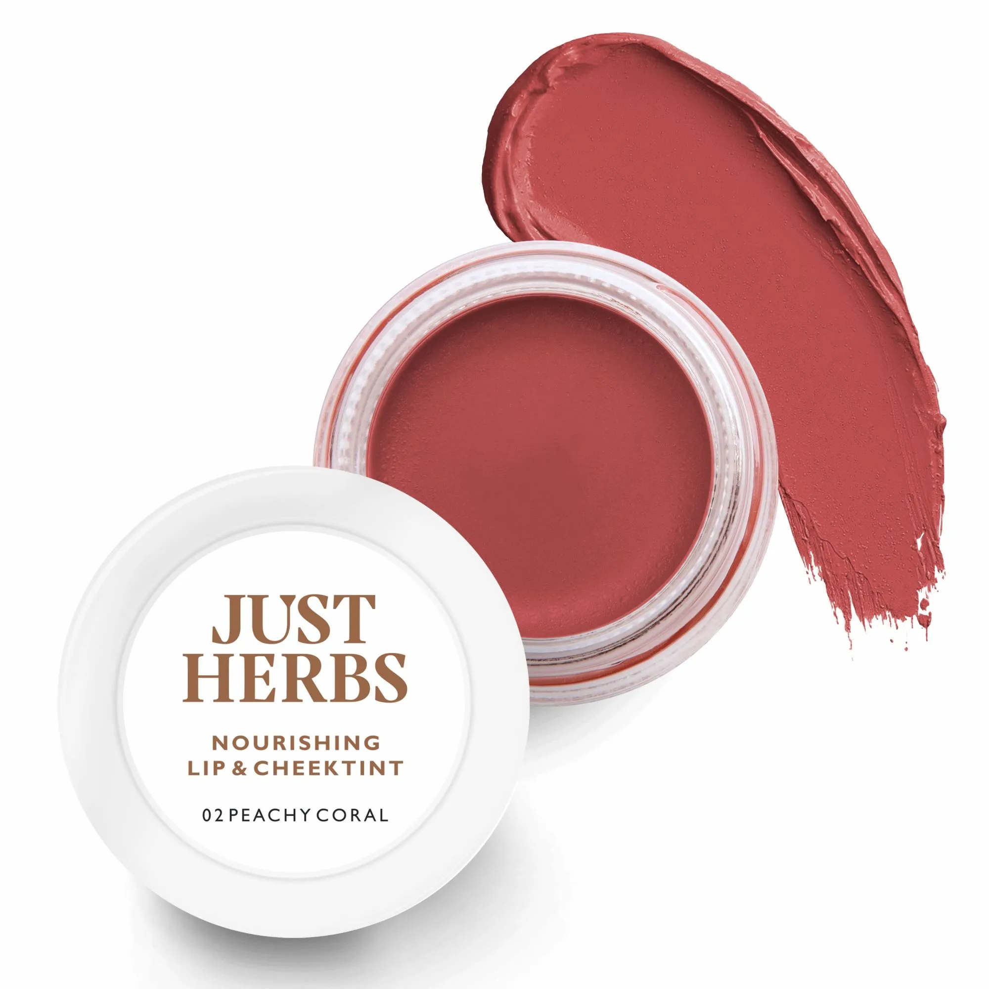 Just Herbs Lip & Cheek Tint and Blush for Eyelids, Cheeks & Lips, 02 Peachy Coral