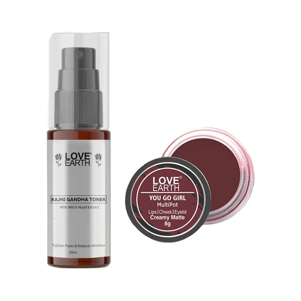 Love Earth Lip Tint & Cheek Tint You Go Girl + Rajni Gandha Toner