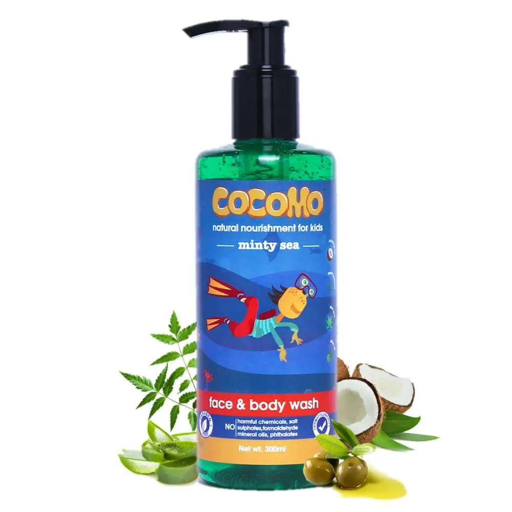 Cocomo Natural Olive & Coconut Oil Kids Face & Body Wash, Minty Fragrance, Soft & Healthy Skin | Minty Sea 300ml (Age: 4+)