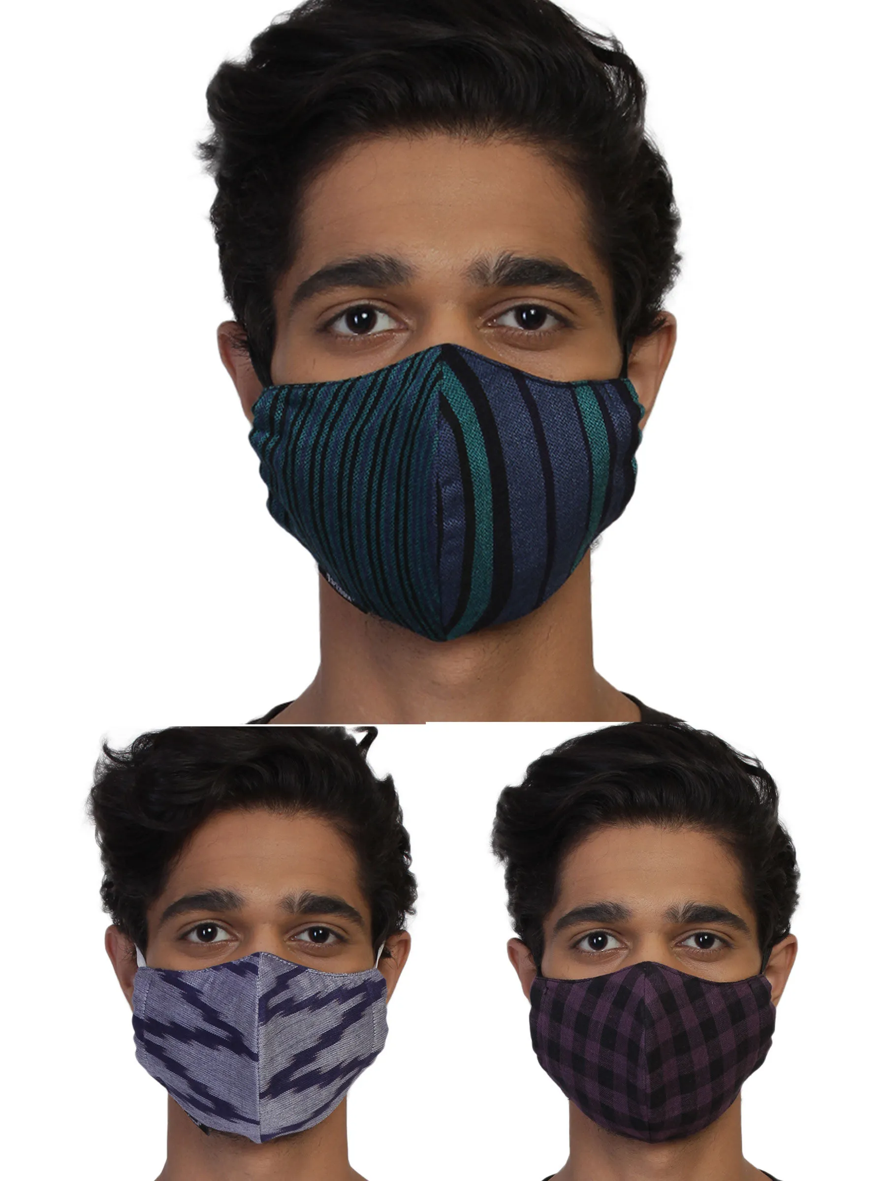 Anekaant Pack Of 3 Multicolor 3-Ply Reusable Woven Viscose Fabric Fashion Mask