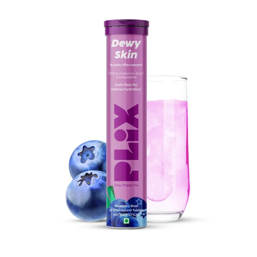 PLIX Hyaluronic Acid Effervescent Tablets For Radiant Skin | Blueberry Flavor Pack Of 1, Get Intense Skin Hydration