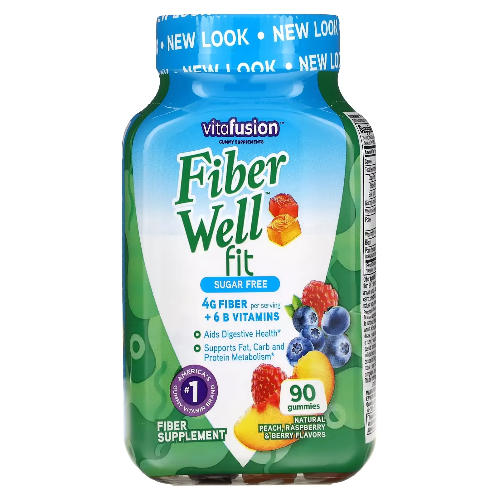 FiberWell Fit Vitamins, Sugar Free, Natural Peach, Raspberry & Berry, 90 Gummies