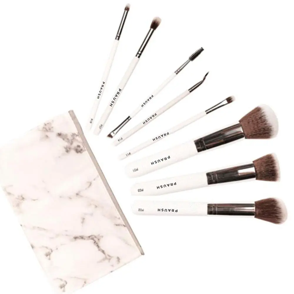 Praush (Formerly Plume) Professional Makeup Brush Set Face & Eye with Marbelicious Makeup Pouch - 9 Pcs