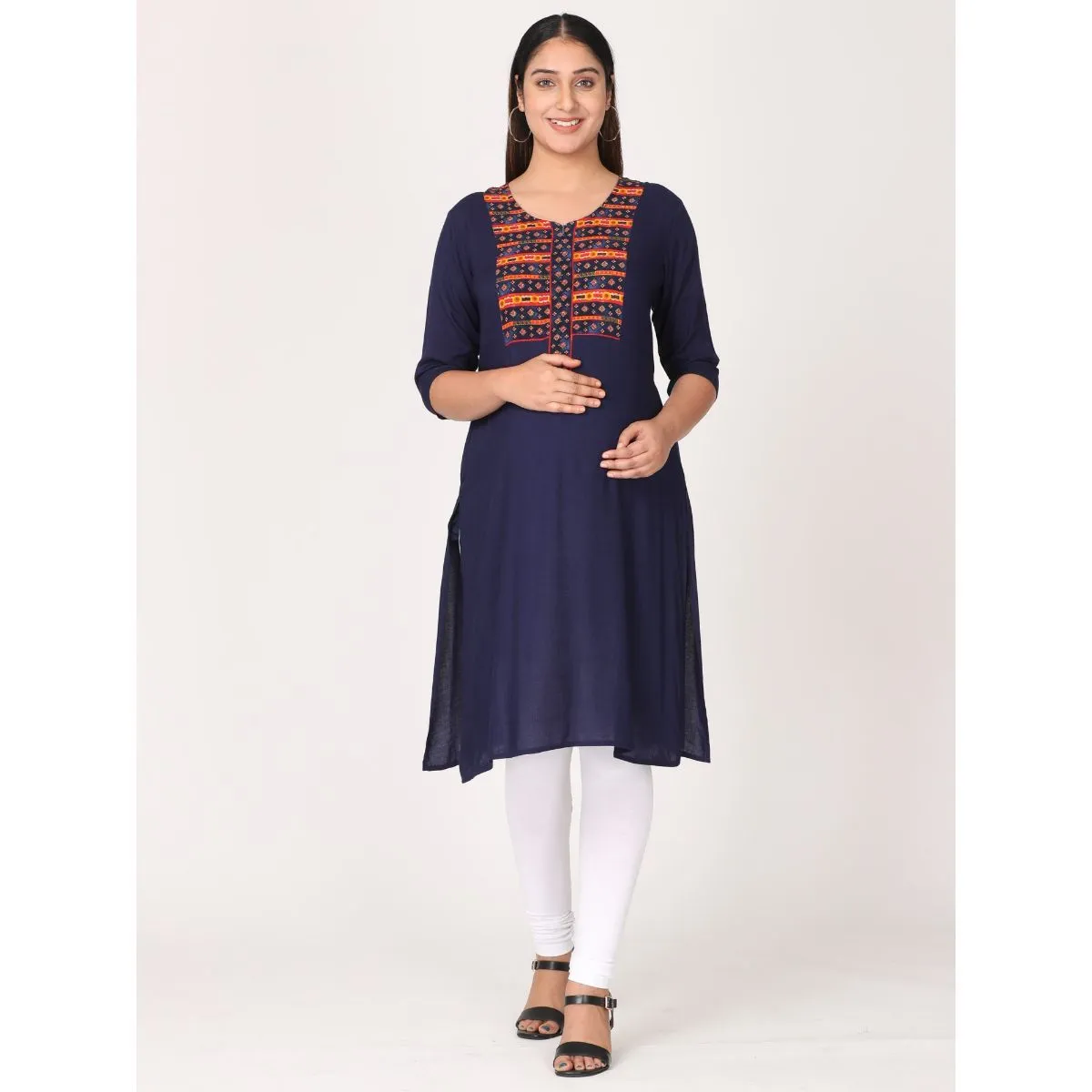 Morph Maternity Feeding Kurta With Vertical Nursing - Navy Blue (L)