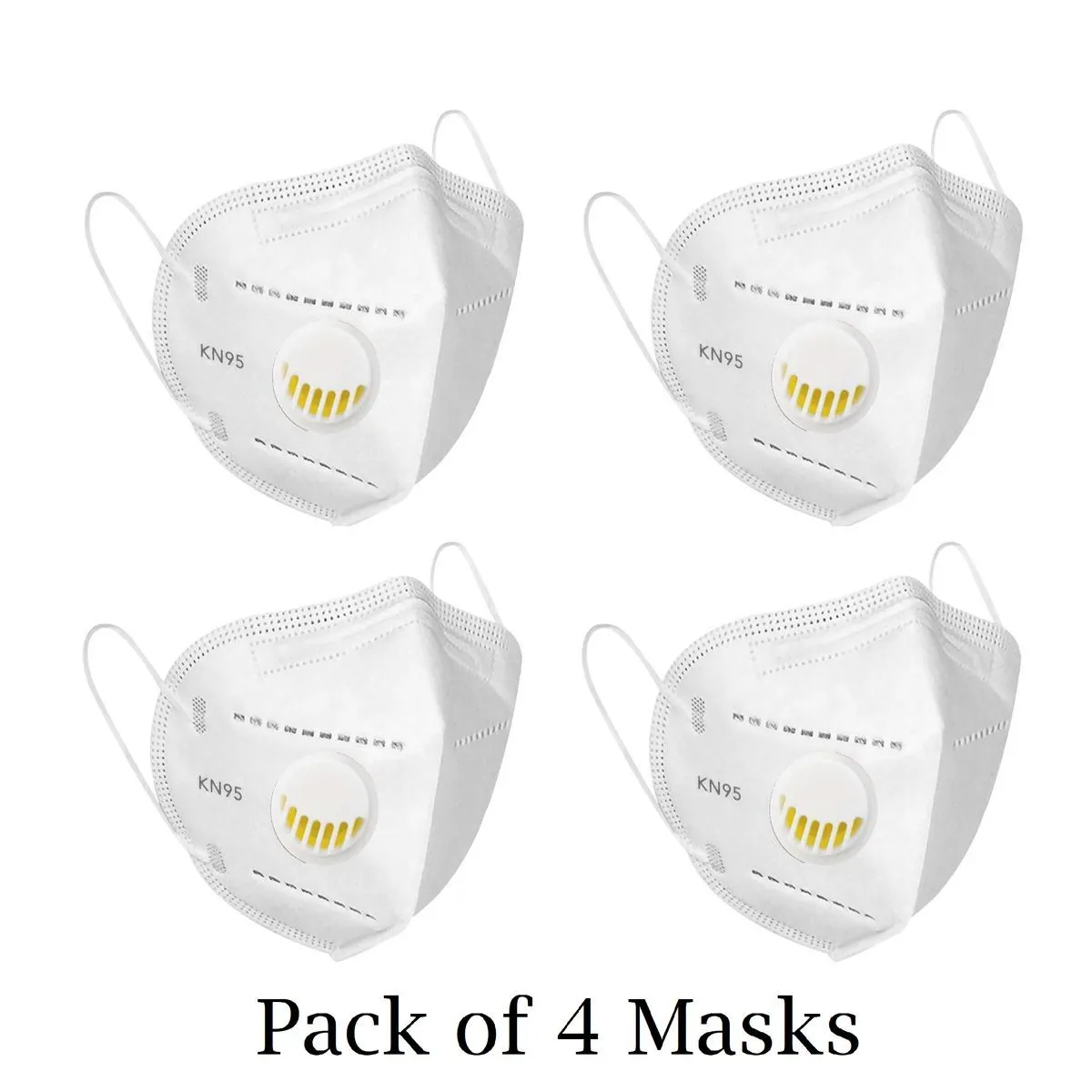 Fabula White KN95 Anti-Pollution Mask with Respirator Valve Pack of 4