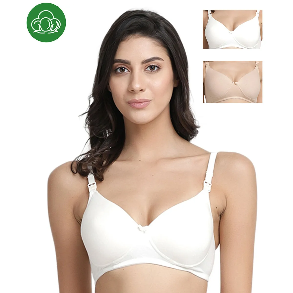 Inner Sense Organic Cotton Antimicrobial Nursing Bra Pack of 3 - Multi-Color (36C)