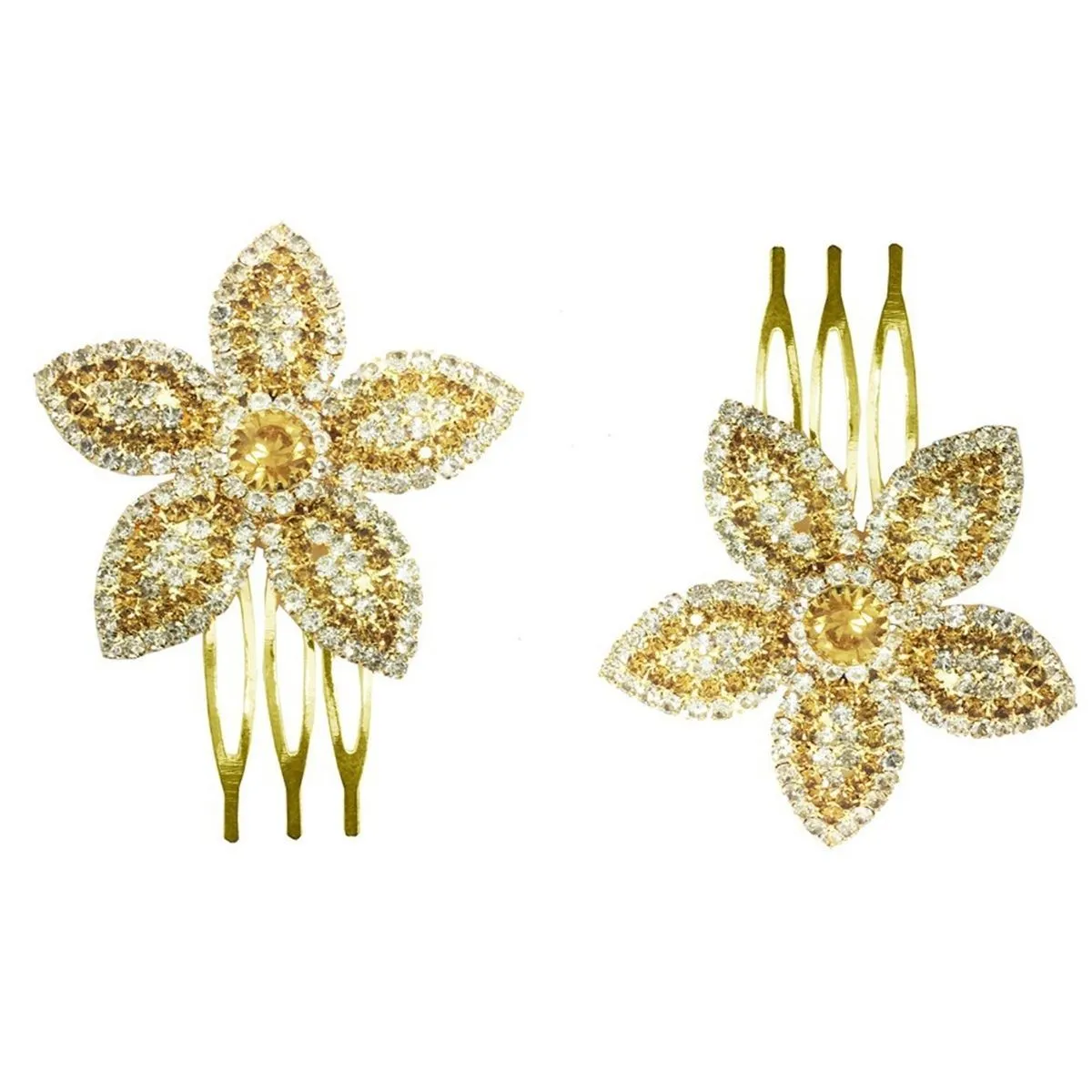 AccessHer Gold Plated Fancy Rhinestone Floral Hair Pins (CP0417GC4011GLCT)